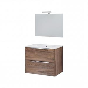 Mobile Bagno Sospeso due Cassettoni e Specchio Iconica 81 Tabbacco